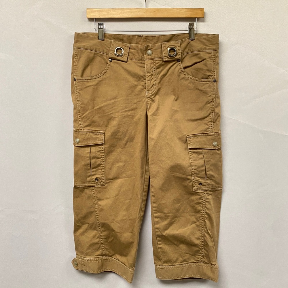 Athleta‎ Cargo Capri Pants Khaki Tan Women Size 12 Utility Outdoor Casual Travel